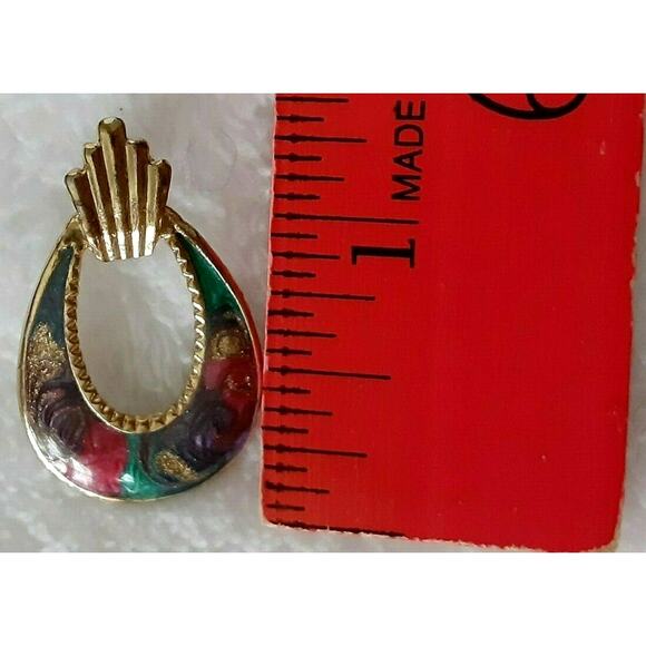💫 Vintage Teardrop Swirl Earrings 💜 Gold Tone Multicolor Retro Hoop - Picture 9 of 12